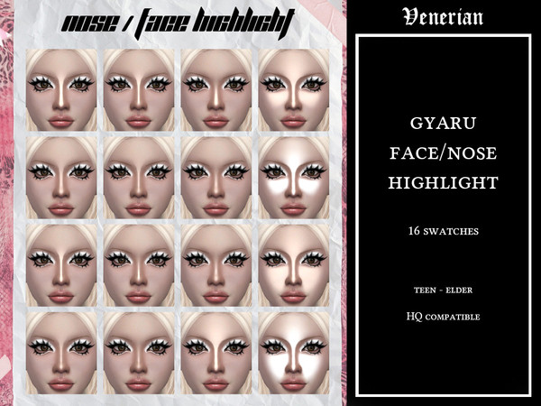 Sims 4 — Gyaru Nose and Face Highlight by Venerian — Teen to Elder HQ compatible 16 swatches Found in the blush category