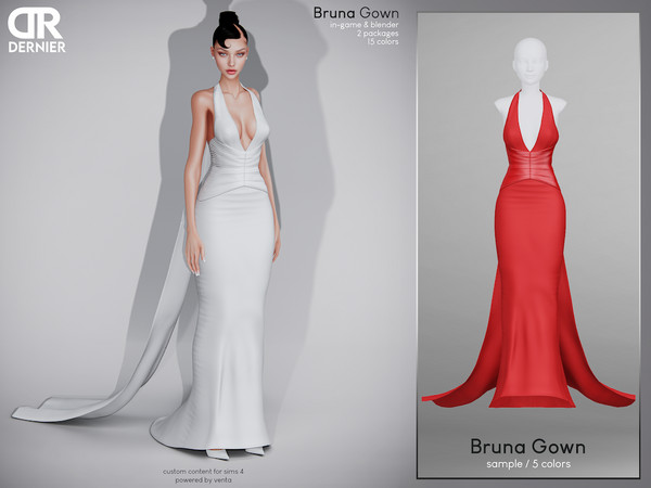 Sims 4 — DERNIER - Bruna Gown by VentaStudio — - 5 Swatches (15 Swatches on Patreon)