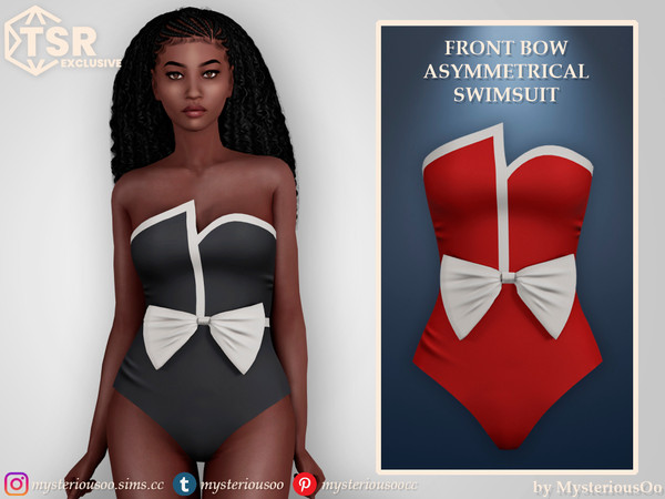 Sims 4 — Front bow assymetrical swimsuit by MysteriousOo — Front bow assymetrical swimsuit in 6 colors