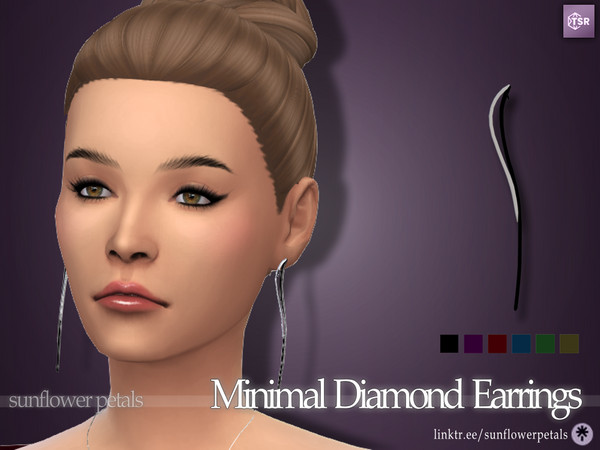 Sims 4 — Minimal Diamond Earrings by SunflowerPetalsCC — A pair of thin diamond earrings in 6 colors. BGC