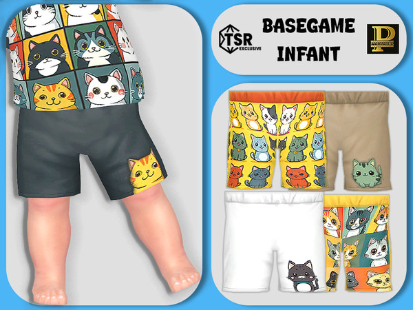 Sims 4 — Infants Cute Cats Shorts by Pelineldis — Five shorts for infants girls and boys with cute cat prints.
