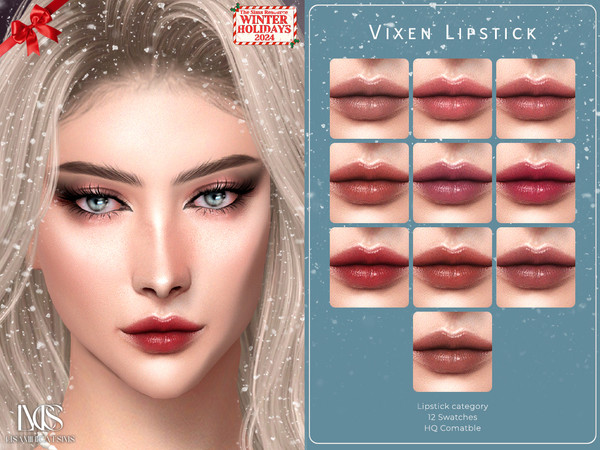Sims 4 — Winter Holidays Vixen Lipstick by VELYSEA — -Winter Holidays Collab Special -Lipstick category -HQ comatble -10