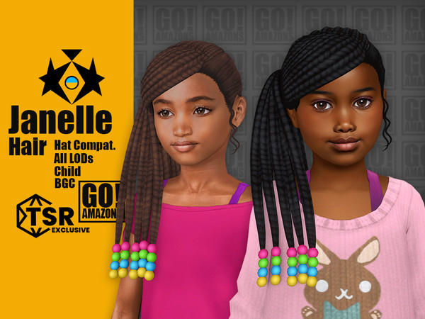 Sims 4 — Janelle Hair by GoAmazons — Braids afro side ponytail hairstyle for children.