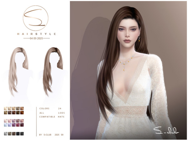 Sims 4 — S-CLUB_040925_ long hairstyle by S-Club — S-CLUB long hairstyle with 24 colors, hope you like, thank you!