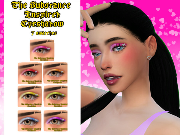 Sims 4 — The Substance Inspired Eyeshadow Look by _alttrait_ — 7 swatches inspired by Sue's iconic Pump It Up makeup from