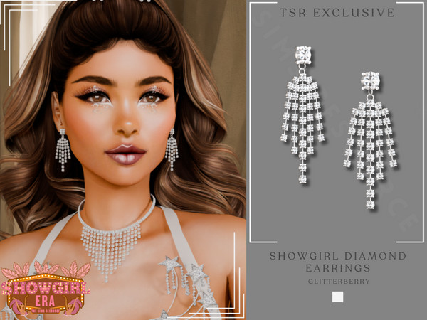 Sims 4 — Showgirl Diamond Earrings by Glitterberryfly — A diamond statement showgirl earring