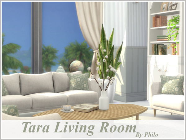 Sims 4 — Tara Living Room by philo — A modern livingroom with a boho vibe for romantic sims . Size: 8X8