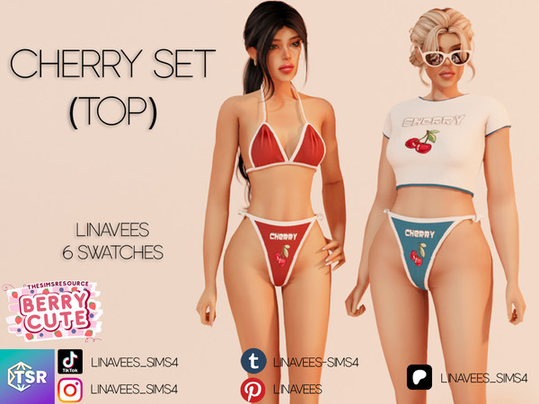 Sims 4 — BERRY CUTE - CHERRY SET (TOP) by linavees — New Mesh
