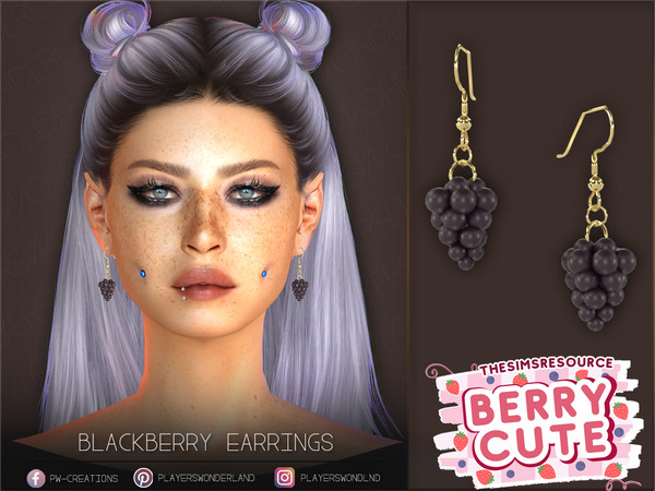 Sims 4 — Berry Cute Blackberry Earrings by PlayersWonderland — Cute blackberry shaped earrings. - 5 Swatches