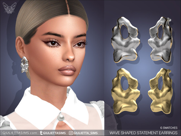 Sims 4 — Wave Shaped Statement Earrings by feyona — Wave Shaped Statement Earrings come with 6 swatches.