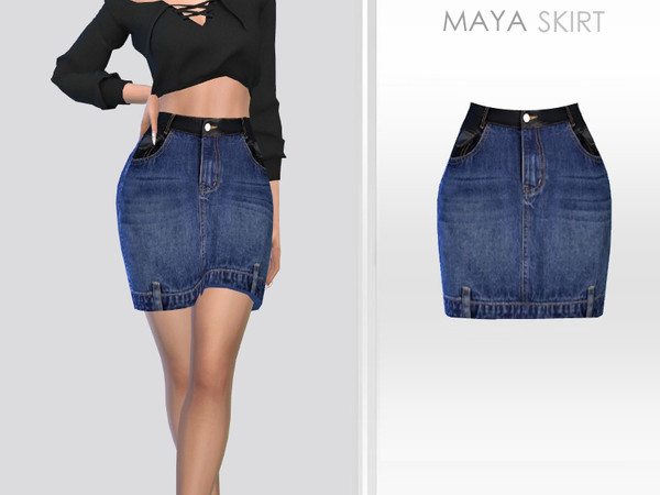 Sims 4 — Maya Skirt by Puresim — Denim skirt for female sims