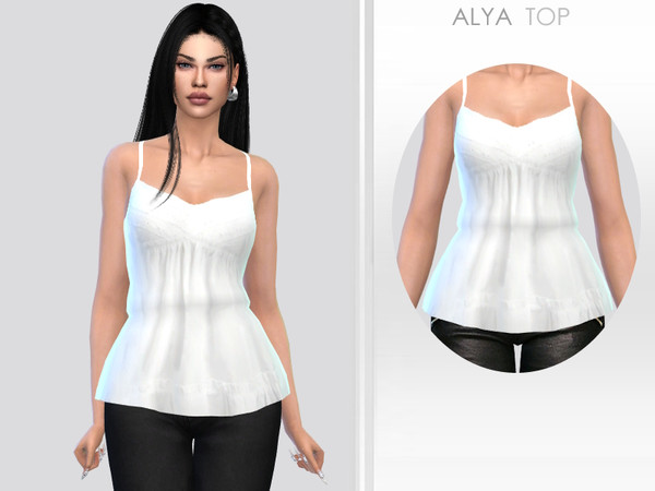 Sims 4 — Alya Top by Puresim — White casual top for female sims