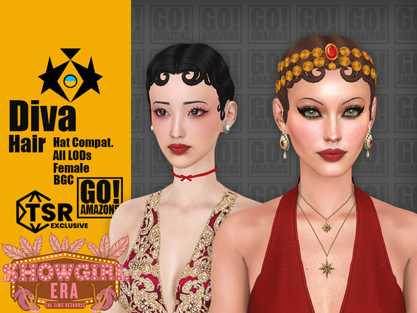 Sims 4 — GOAmazons_DivaHair (Showgirl Era).package by GoAmazons — Short 30s vintage waves hairstyle with shiny diadem