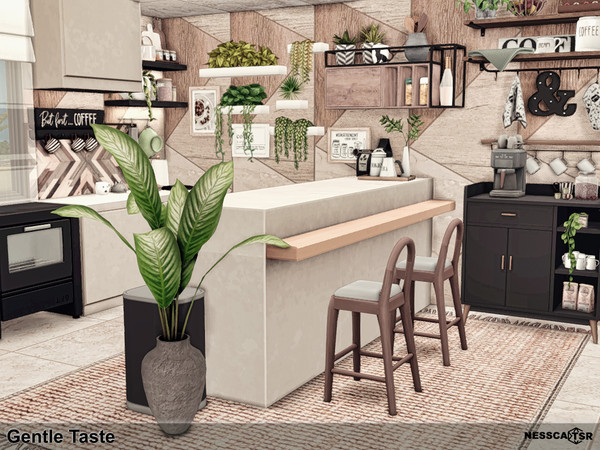 Sims 4 — Gentle Taste by Nessca — Gentle Taste is a cozy kitchen. Finished with natural materials and decorated with