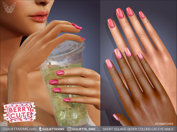 Sims 4 — Berry Cute - Short Square Berry Colors Cat Eye Nails by feyona — Short Square Berry Colors Cat Eye Nails come