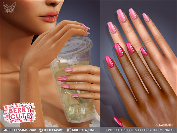 Sims 4 — Berry Cute - Long Square Berry Colors Cat Eye Nails by feyona — Berry Cute - Long Square Berry Colors Cat Eye