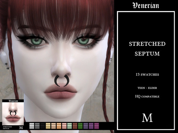 Sims 4 — Stretched Septum by Venerian, M by Venerian — 13 swatches Found in the piercing category (Left nostril) Teen to