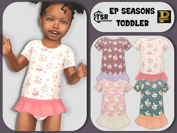 Sims 4 — Toddler Ballerina Leotard Dress by Pelineldis — Five leotard dresses for toddler girls with ballerina mice