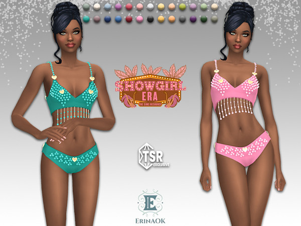Sims 4 — Showgirl Era ErinAOK Womens Costume 090825 by ErinAOK — Women's Showgirl Costume with Rhinestones and Gold