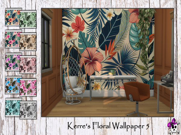 Sims 4 — Kerre's Floral Wallpapers Part 2 by Kerre2215 — Four more Floral Wallpapers with baseboards