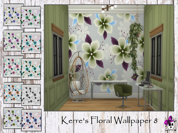Sims 4 — Kerre_FloralWallpaper8.package by Kerre2215 — Four more Floral Wallpapers with baseboards