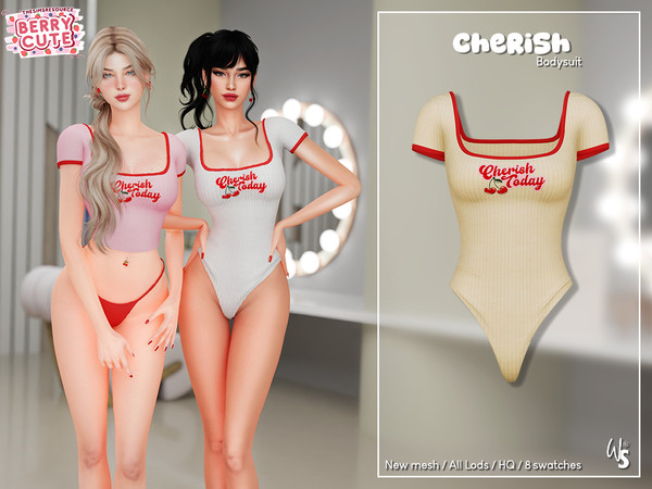 Sims 4 — Berry Cute - Cherish Bodysuit by WisteriaSims — - FOR WOMAN - NEW MESH - TEEN TO ELDER - Clothing Body Category