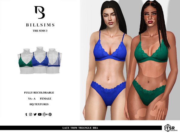 Sims 3 — Lace Trim Triangle Bra by Bill_Sims — This bra features a soft fabric with a triangle design and delicate lace