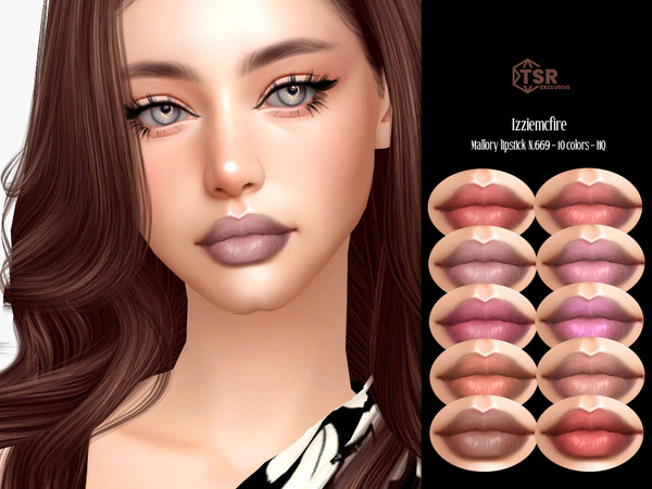 Sims 4 — IMF Mallory Lipstick N.669 by IzzieMcFire — Mallory Lipstick N.669 contains 10 colors in hq texture. Standalone