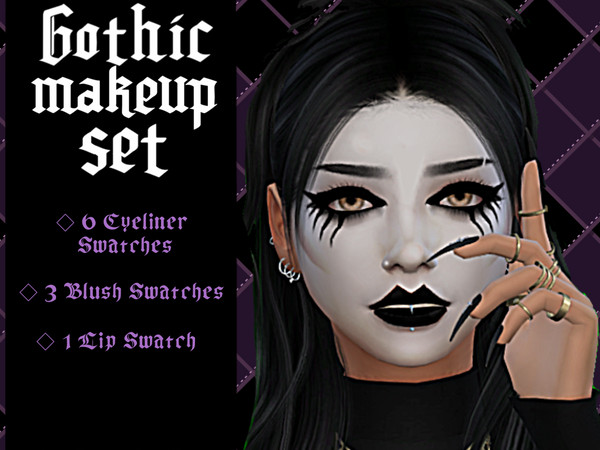 Sims 4 — GothicEyeliner.package by _alttrait_ — Gothic Makeup Set including an eyeliner with 6 separate swatches, 3 face