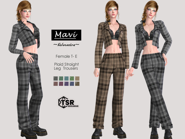 Sims 4 — MAVI - Trousers by Helsoseira — Style - Plaid straight leg trousers