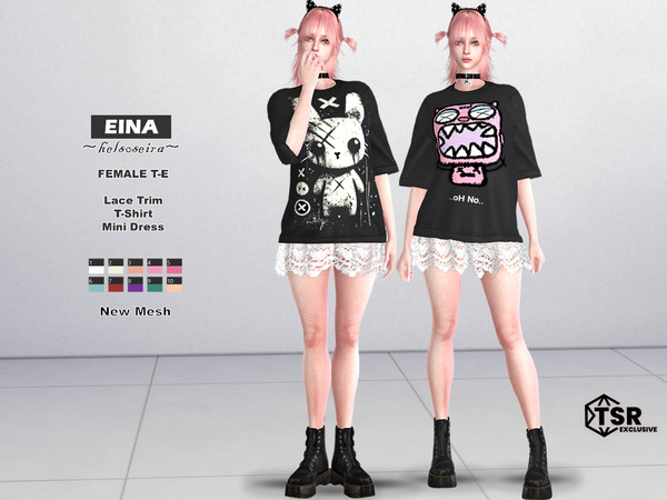 Sims 4 — EINA - Mini Dress by Helsoseira — Style - Lace trim t-shirt mini dress
