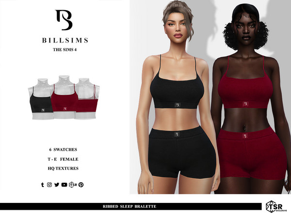 Sims 4 — Ribbed Sleep Bralette by Bill_Sims — This bralette features a ribbed material with subtle logo detailing! -