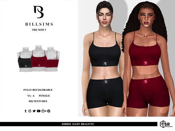 Sims 3 — Ribbed Sleep Bralette by Bill_Sims — This bralette features a ribbed material with subtle logo detailing! -