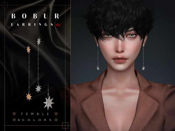 Sims 4 — Dangling Star Drop Earrings by Bobur2 — Dangling Star Drop Earrings for female 4 colors I hope you like it