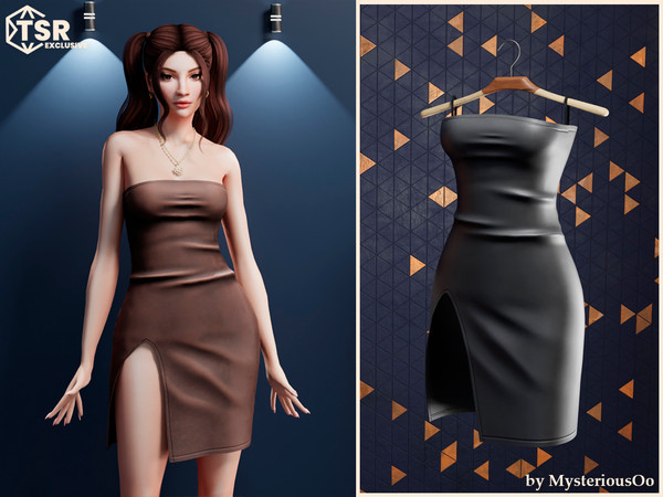 Sims 4 — leather dress with a slit by MysteriousOo — leather dress with a slit in 6 colors