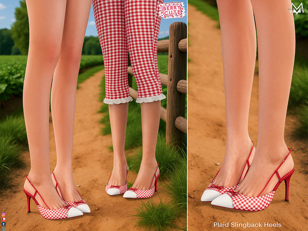 Sims 4 — Plaid Slingback Heels S627 by Mermalade — New Mesh