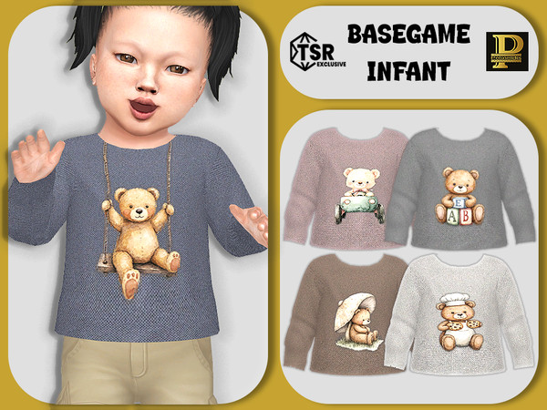 Sims 4 — Infants Teddy Shirts by Pelineldis — Five cute shirts for infants boys and girls in neutral colors with teddy