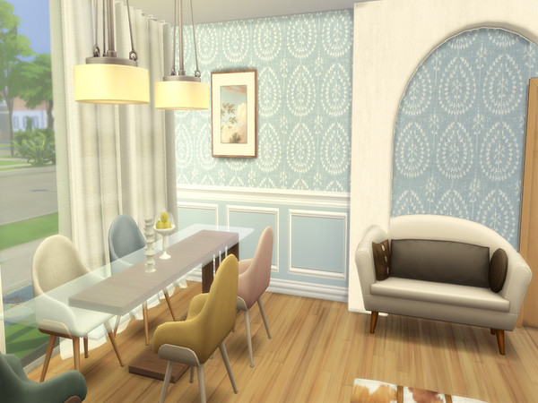 Sims 4 — Teardrop Panel Wall by lavilikesims — A 2 part wall, half panel and paper and a full match wall, in 6 colours