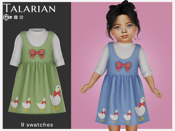 Sims 4 — Mary Dress (Toddler) by talarian — Adorable pinafore dress with playful duck print along the hem and a cute