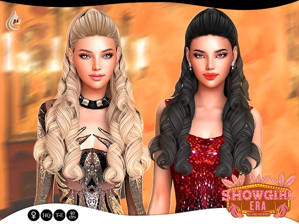 Sims 4 — Showgirl Era - Showgirl hairstyle v3 by Aurum — High ponytail with curly strands for your showgirl sim