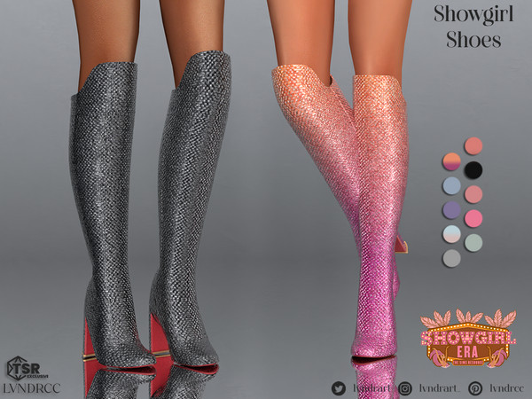 Sims 4 — (Showgirl Era) Showgirl Shoes by LVNDRCC — Knee length boots on a supportive hell, with shiny crystal-like