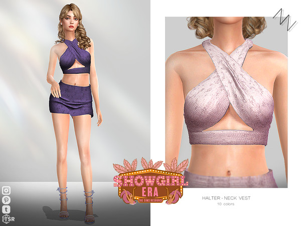 Sims 4 — HALTER-NECK VEST by ZNsims — halter neck, vest, crossed, off-the-shoulder, tight