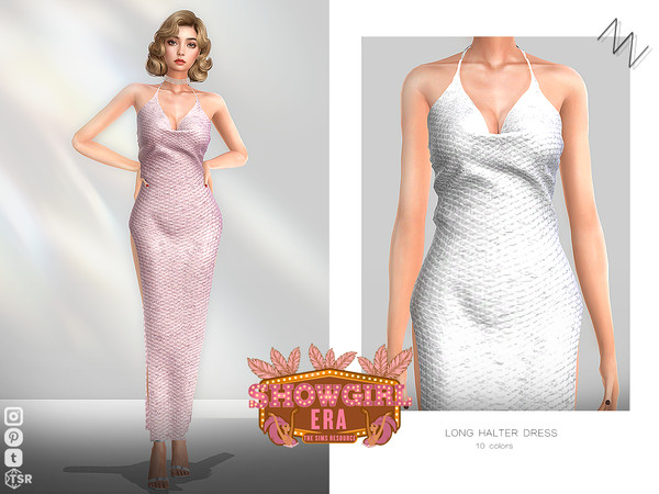 Sims 4 — LONG HALTER DRESS by ZNsims — halter top, long style, dress, off-the-shoulder, slit