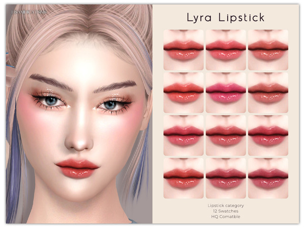 Sims 4 — Lyra Lipstick by VELYSEA — -Lipstick category -HQ comatble -12 swatches