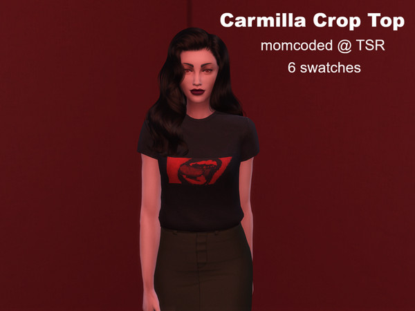 Sims 4 — Carmilla Crop Top by momcoded — A cropped tee in six spooky swatches.