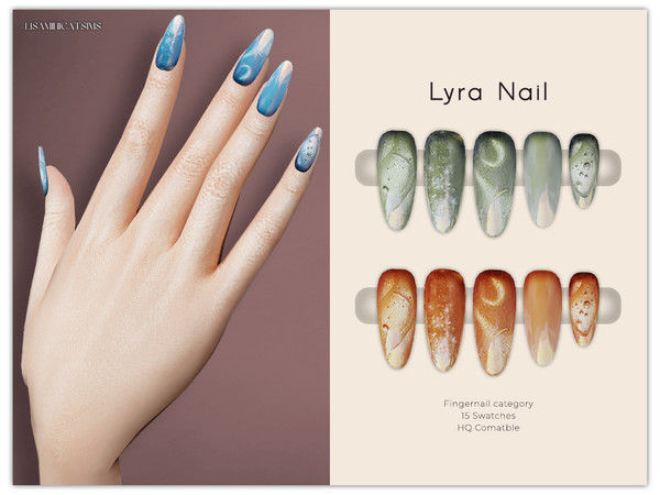 Sims 4 — Lyra Nail by VELYSEA — -Fingernail category -HQ comatble -15 swatches