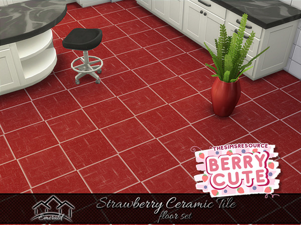 Sims 4 — Strawberry Ceramic Tile floor 3 by Emerald — Add a splash of color from a work of art that will add lasting