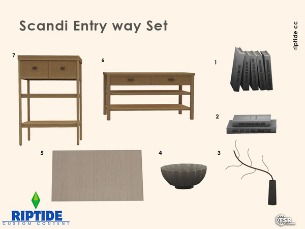 Sims 4 — Scandi Entryway Set by Riptidecc — Bring calm and balance into your Sims homes with this minimalist wooden