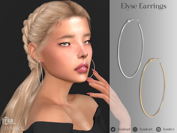 Sims 4 — Elyse Earrings by LVNDRCC — Large, thin hoops with a small geometric charm decor, in shiny silver and gold.