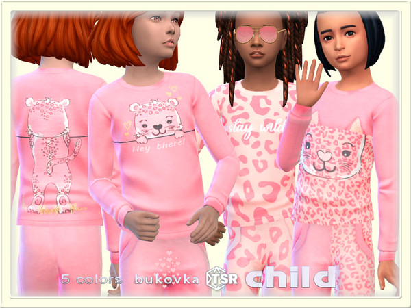 Sims 4 — Shirt Pink Leopard by bukovka — Stylish sweater for children, only for girls, in 5 color options. It's a